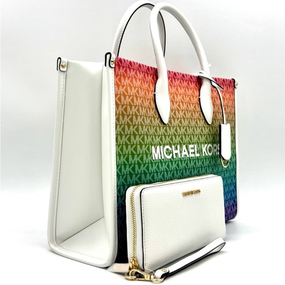 Michael Kors Mirella Medium Logo Tote Bag & Matching Continental Wallet Rainbow - Picture 4 of 12